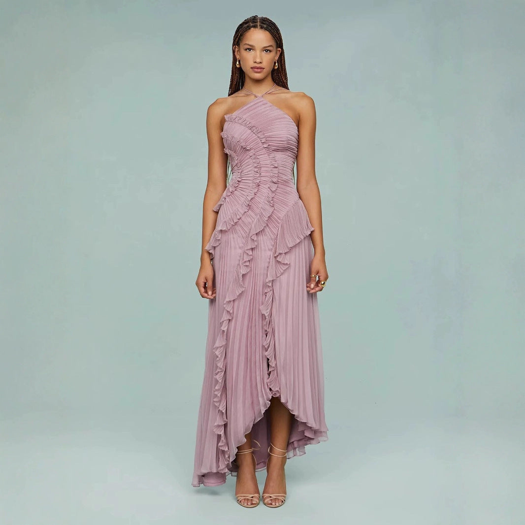Elegant Ruffled Halter Neck Strap Dress for Any Occasion