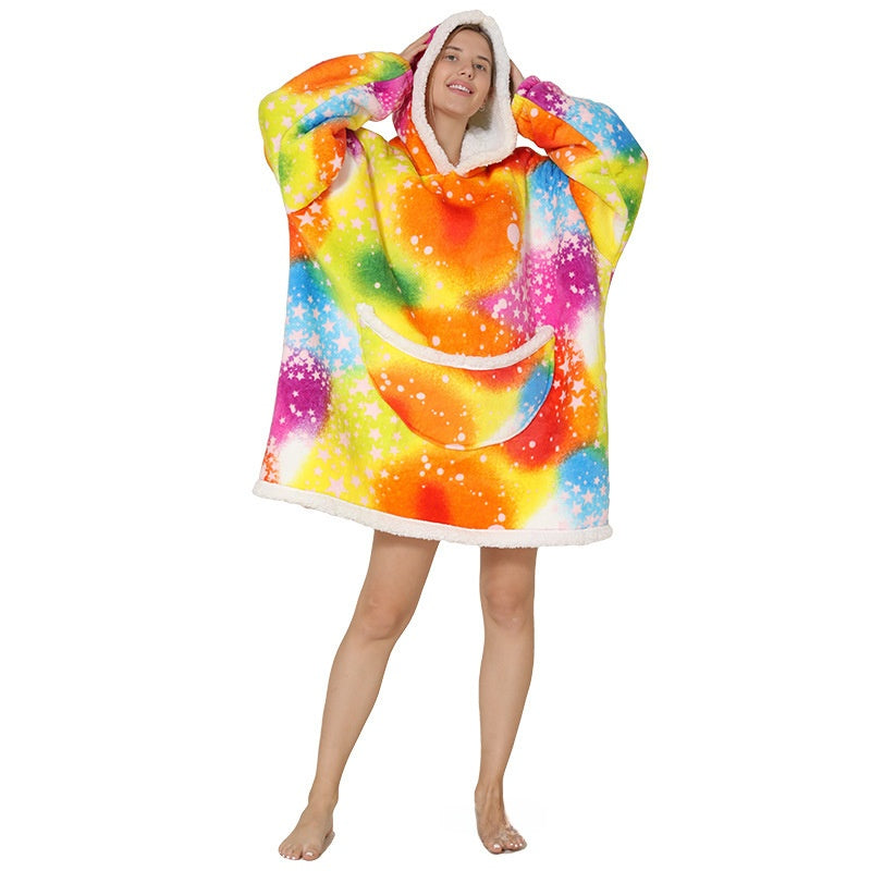 Cozy Lamb Wool Hooded Blanket Pullover | Warm & Soft Wearable Blanket