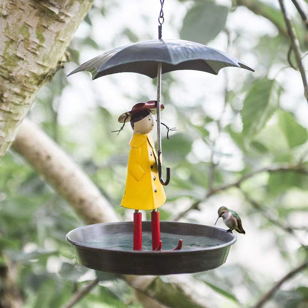 Charming Umbrella Girl Bird Feeder | Metal Garden Decor