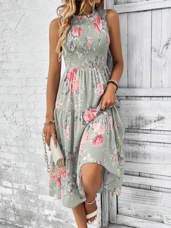Floral Print Sleeveless A-Line Dress | Elegant & Chic Style