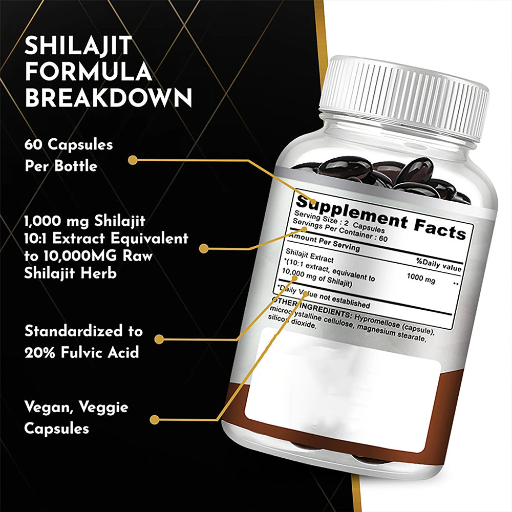Natural Shilajit Dietary Supplement Capsules | Health Booster