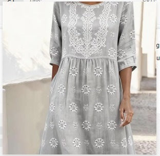 Women's Mid-Length Sleeve Dress with Pockets | Stylish and Comfortable