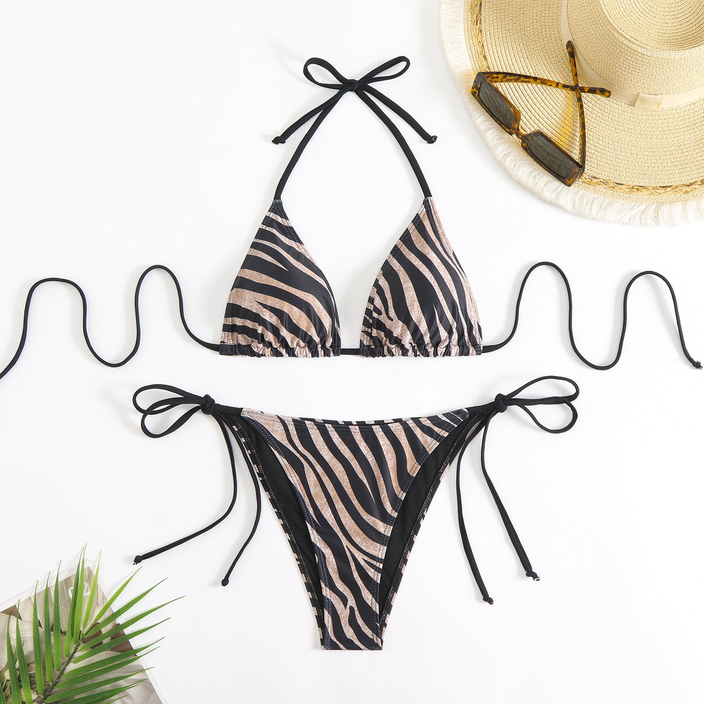 Zebra Print Lace-up Bikini Set | Stylish Beachwear for Summer