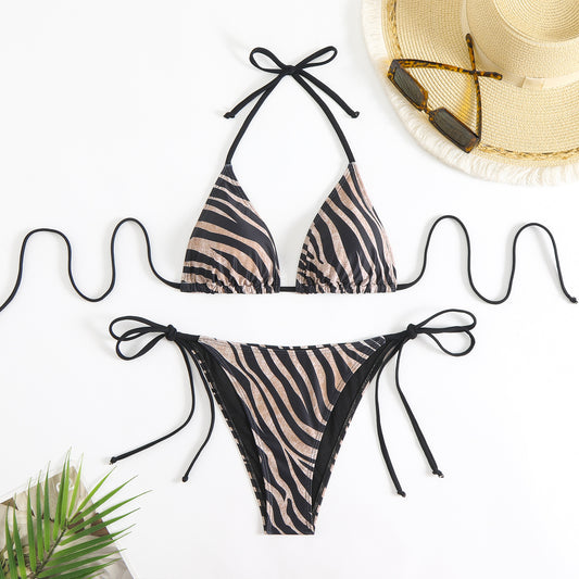 Zebra Print Lace-up Bikini Set | Stylish Beachwear for Summer
