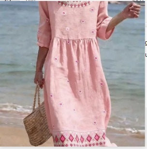 Women's Mid-Length Sleeve Dress with Pockets | Stylish and Comfortable