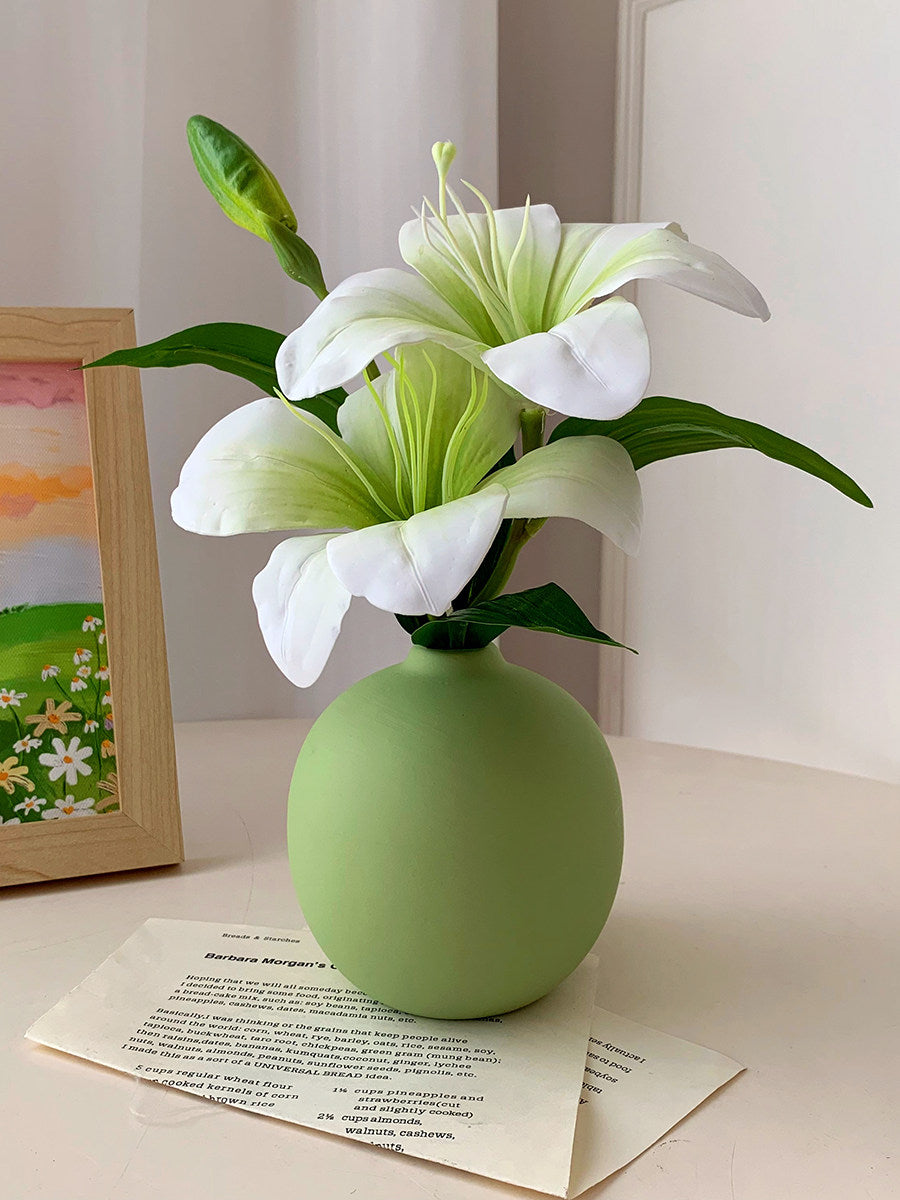 Artificial Lily Flowers with Elegant Ceramic Vase | Home Decor