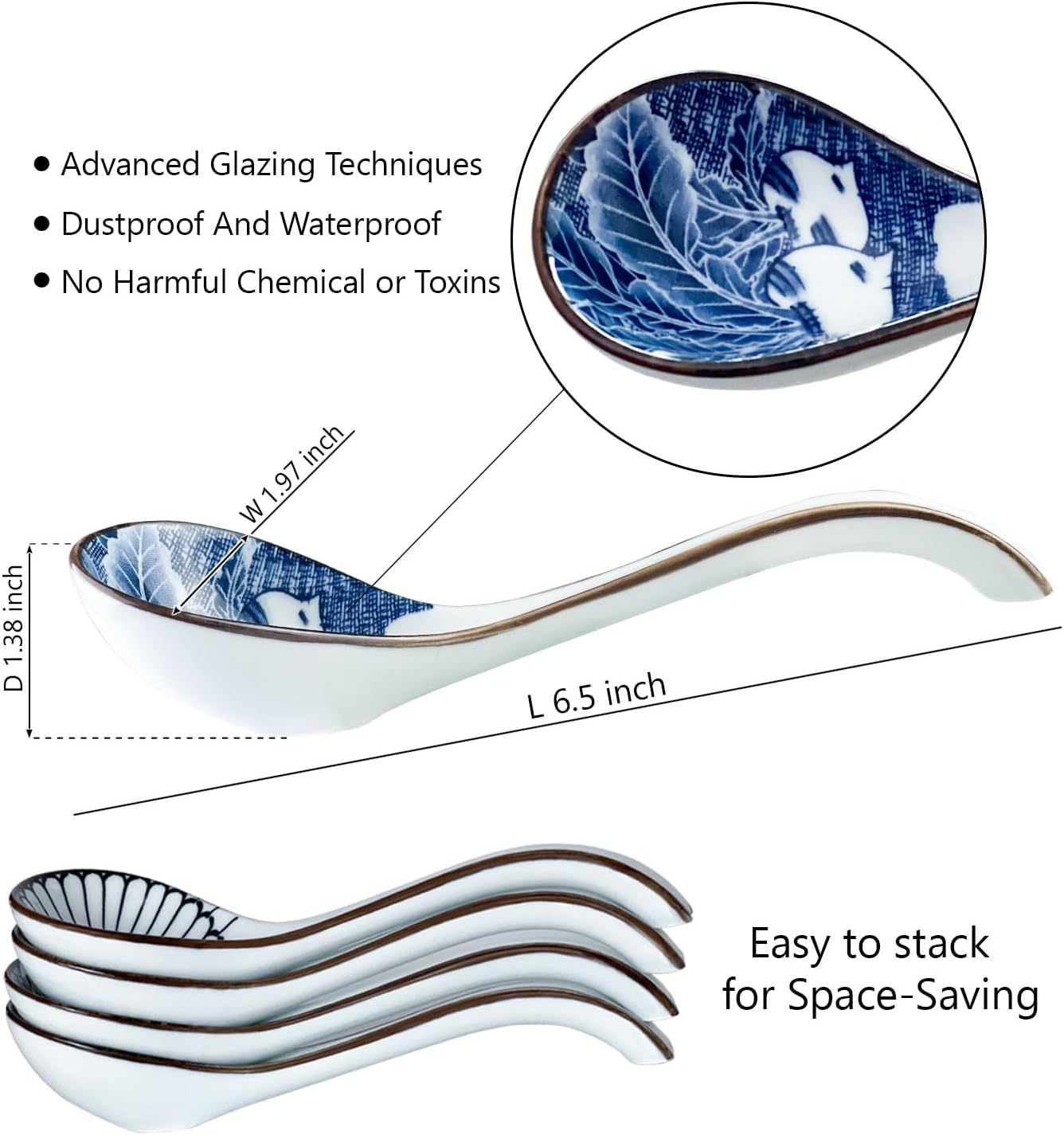 Asian Ceramic Soup Spoon | Long Handle & Non-Slip Design