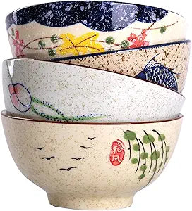 Creative Hand-Painted Floral Ceramic Soup & Rice Bowls Set