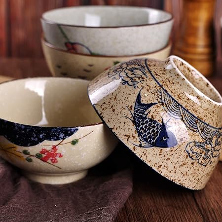 Creative Hand-Painted Floral Ceramic Soup & Rice Bowls Set