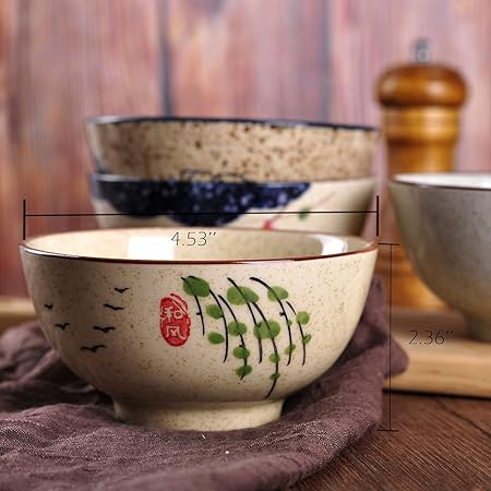 Creative Hand-Painted Floral Ceramic Soup & Rice Bowls Set