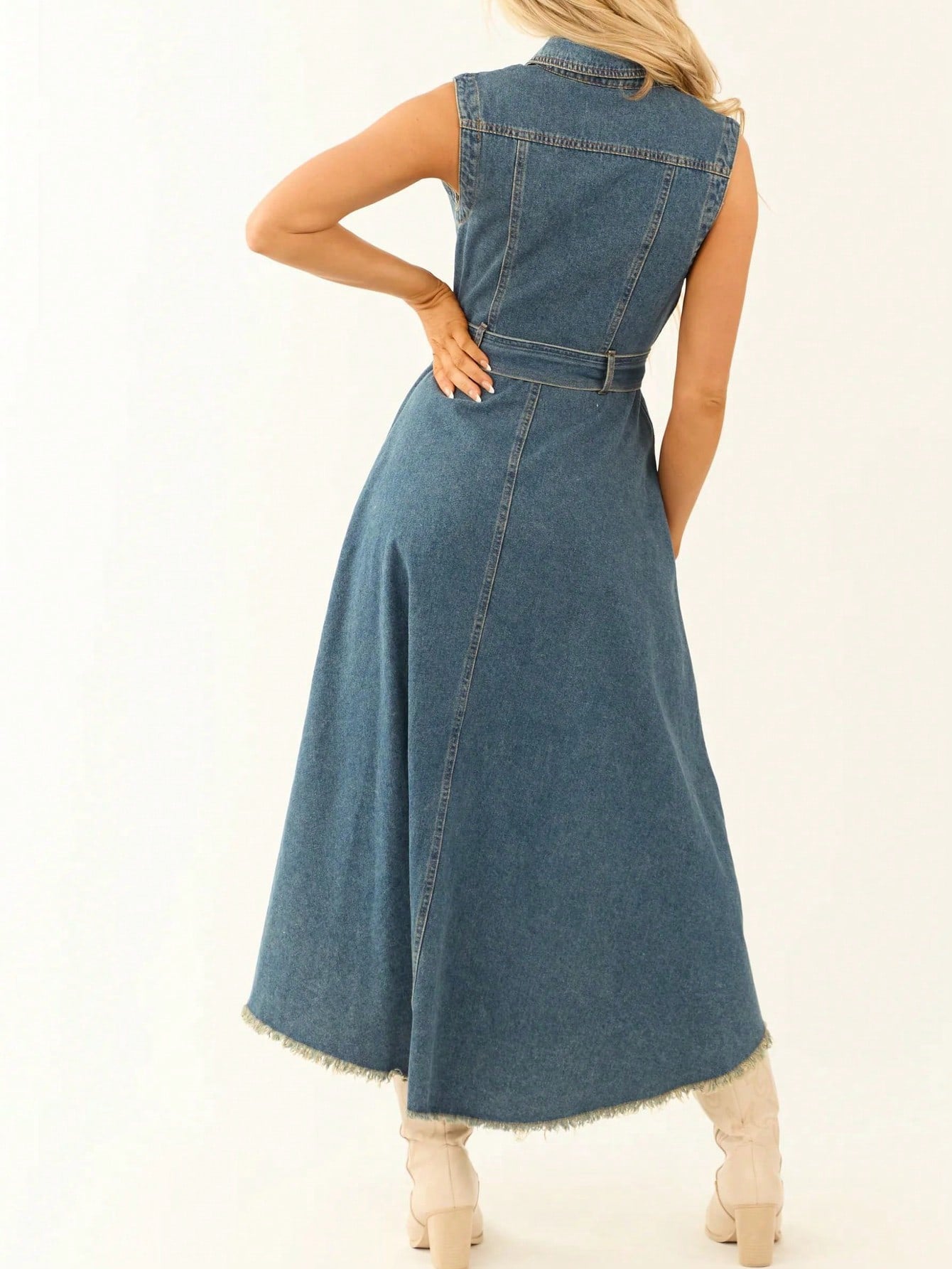 Sleeveless Denim Dress with Adjustable Waist | Trendy & Versatile