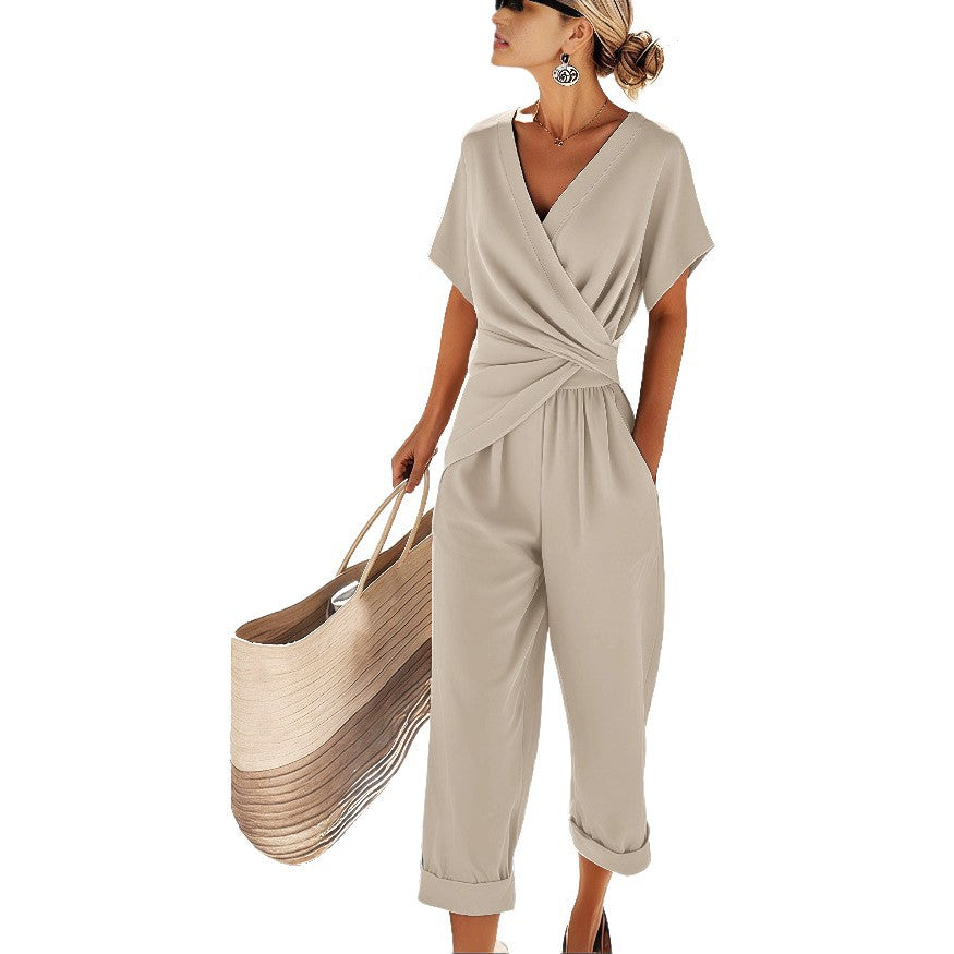 Women's Solid Color Cropped Pants Suit | Chic & Versatile Outfit