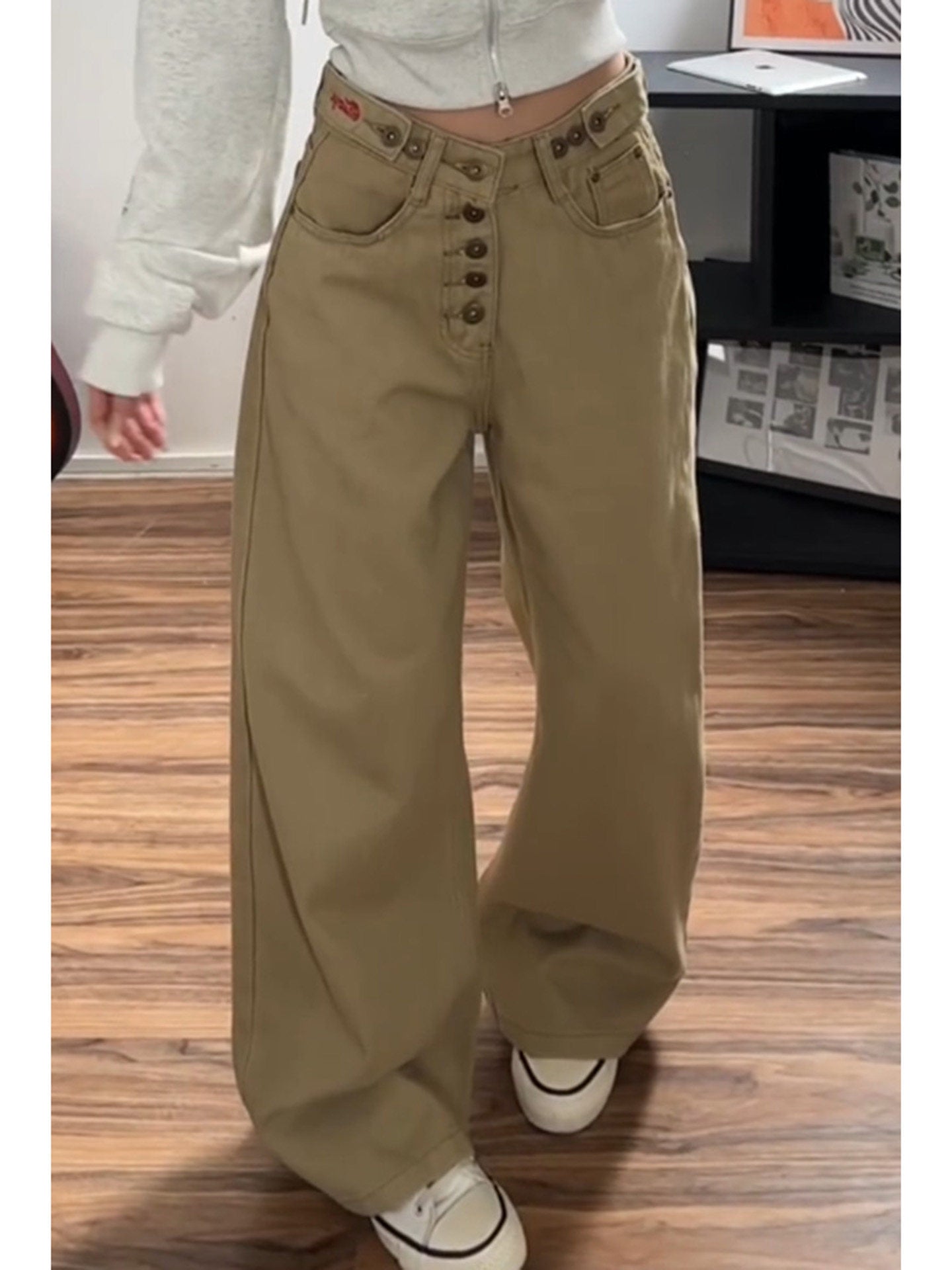 Embroidered Adjustable Washed Denim Pants | Versatile Fashion Choice