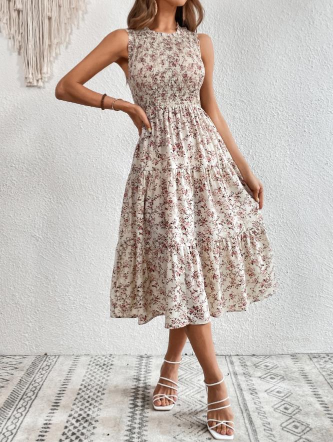 Floral Print Sleeveless A-Line Dress | Elegant & Chic Style