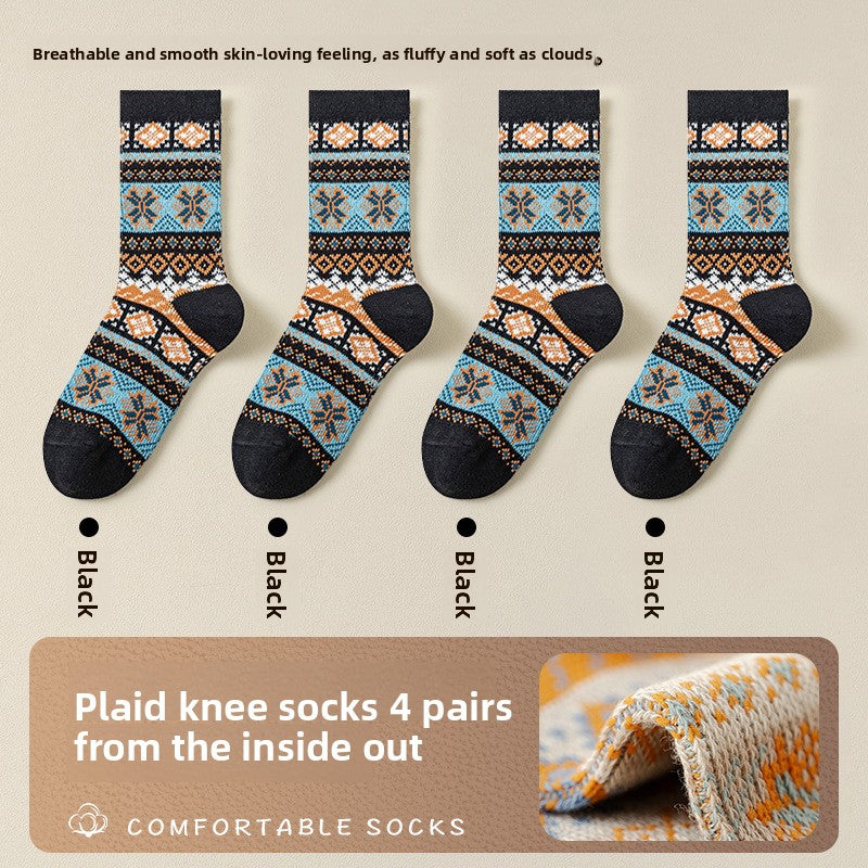 Men's Retro Geometric Pattern Cotton Socks | Stylish & Comfortable