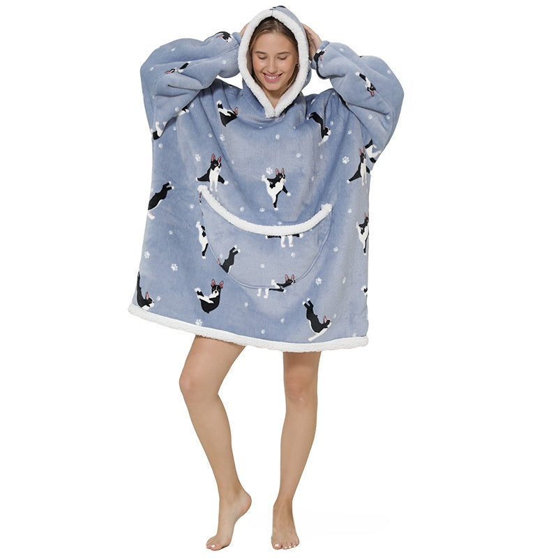 Cozy Lamb Wool Hooded Blanket Pullover | Warm & Soft Wearable Blanket