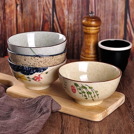 Creative Hand-Painted Floral Ceramic Soup & Rice Bowls Set