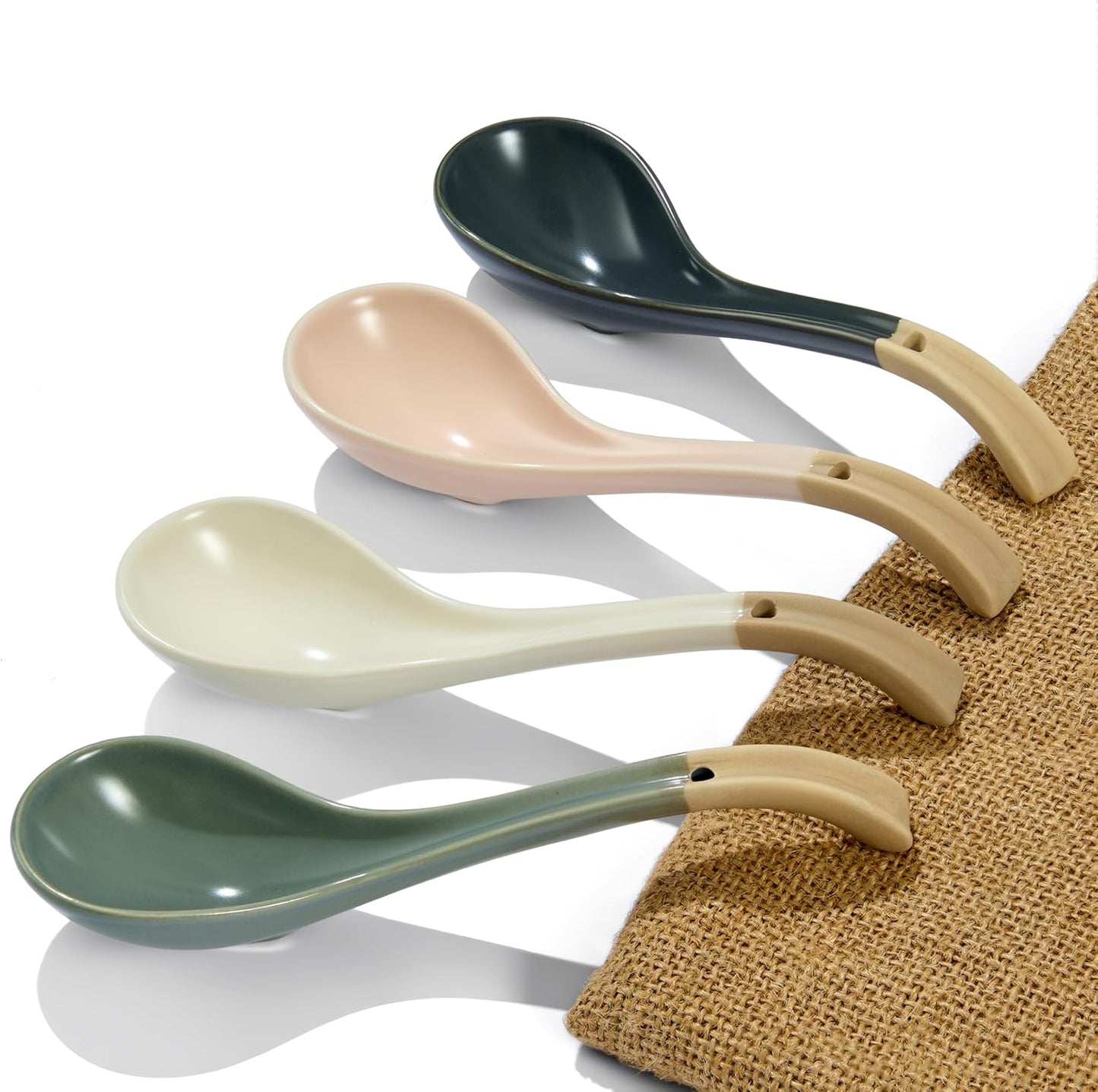 Asian Ceramic Soup Spoon | Long Handle & Non-Slip Design