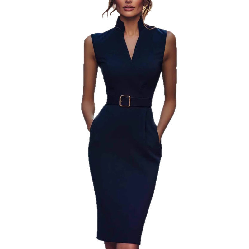 Elegant Sleeveless Dress with Belt | Sophisticated Women's Fashion