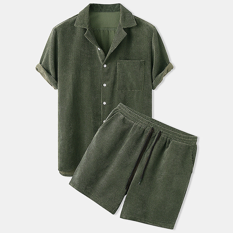 Men's Corduroy Short Sleeve Shirt and Shorts Set | Stylish Casual Apparel
