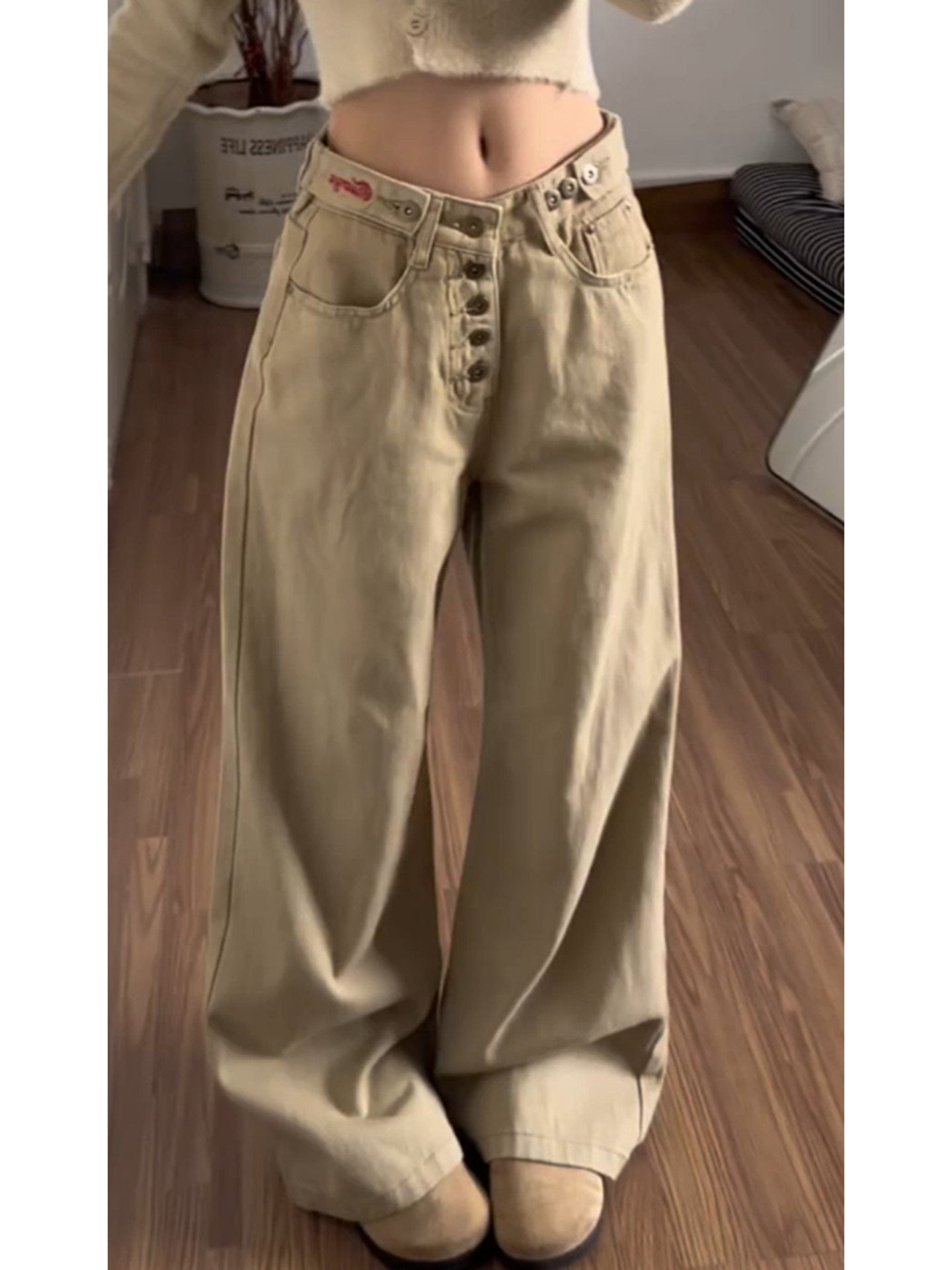 Embroidered Adjustable Washed Denim Pants | Versatile Fashion Choice