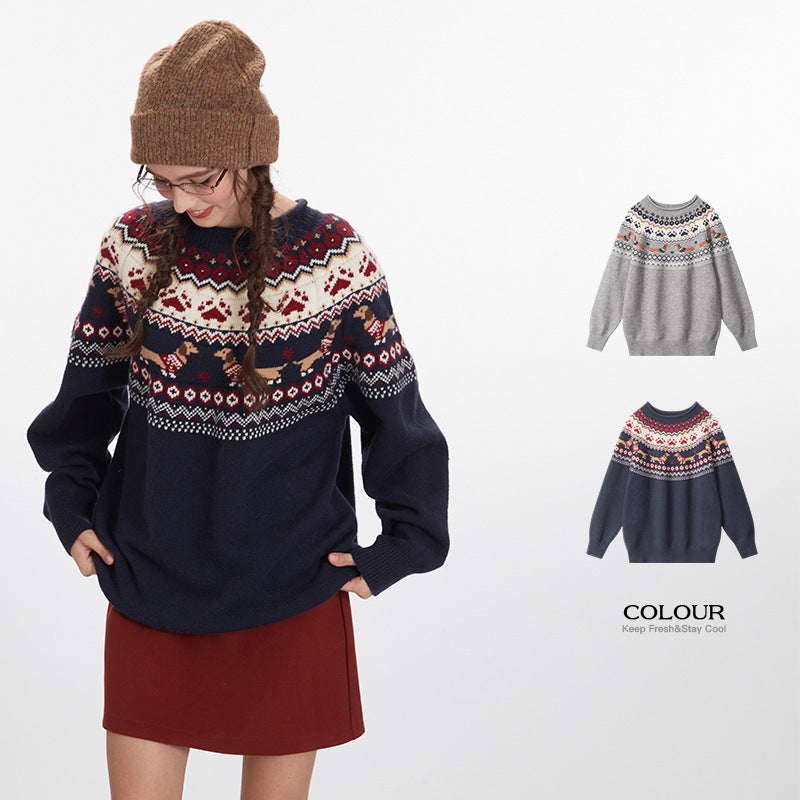 Vintage Fair Isle Contrast Sweater | Cozy Loose Fit Pullover