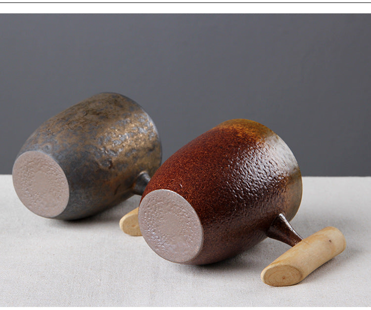 Vintage Ceramic Tea Cup Set with Wooden Handle | Elegant Drinkware