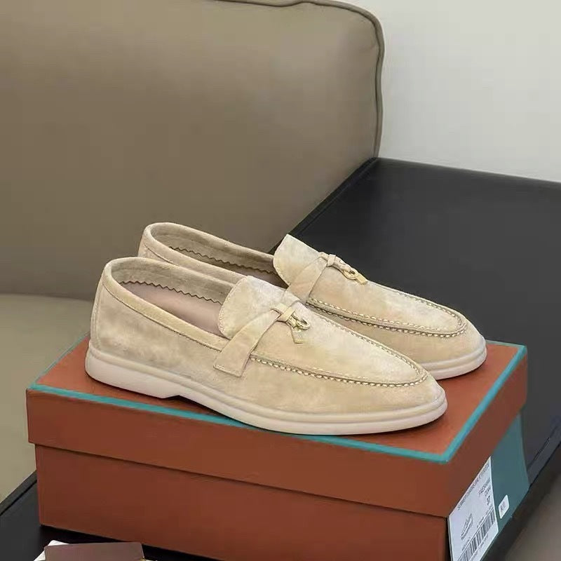 Women's Sheepskin Slip-On Loafers with Tassel Buckle | Comfortable Footwear