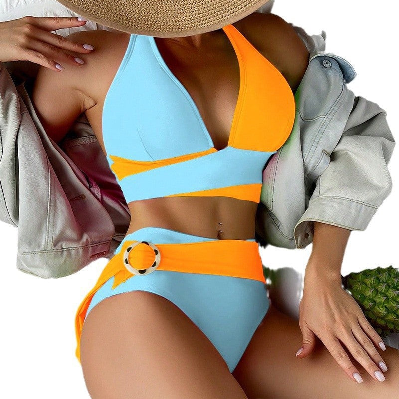 Women’s Color Block Lace Up Bikini Swimsuit | Trendy Pool Wear