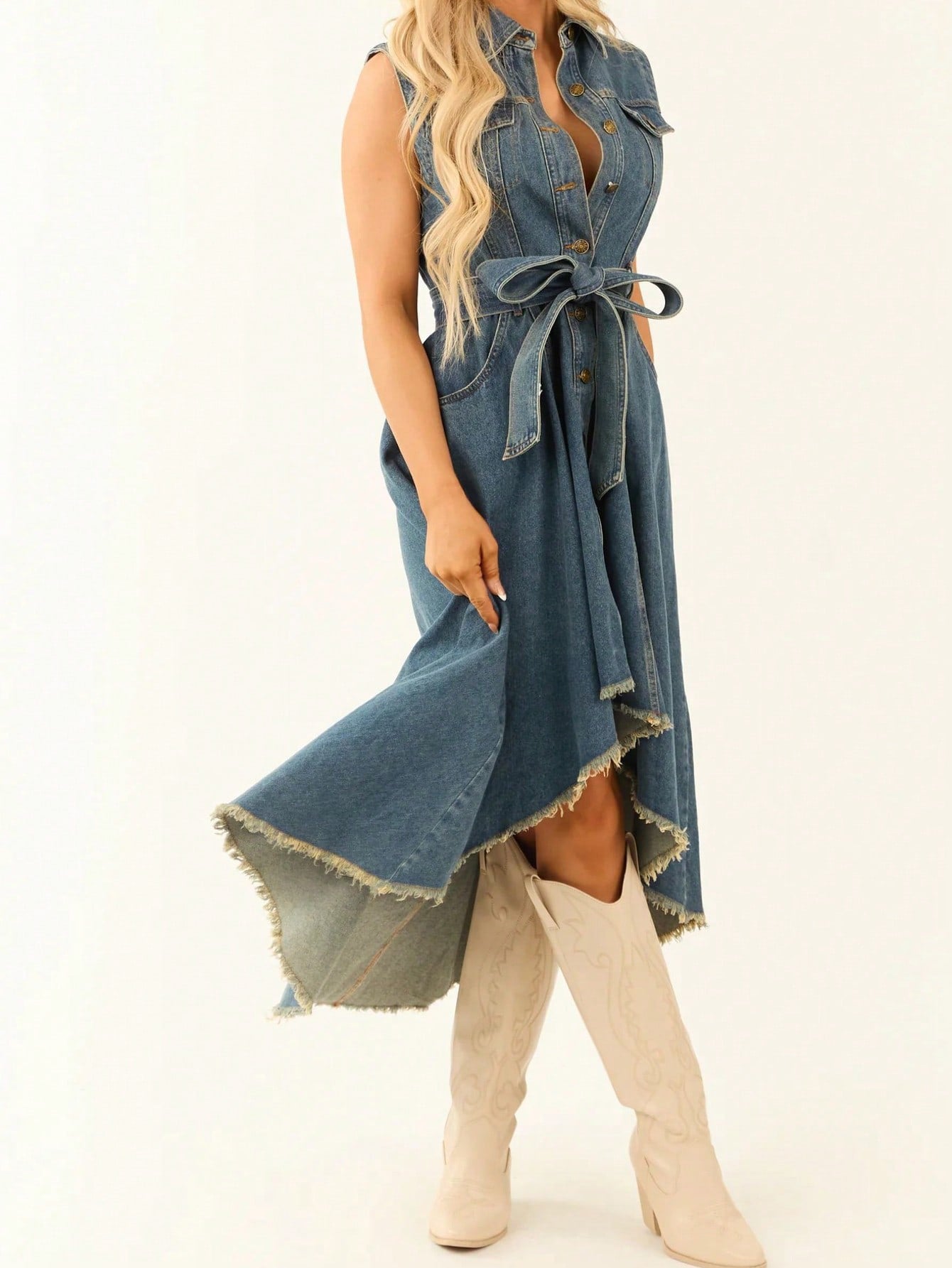 Sleeveless Denim Dress with Adjustable Waist | Trendy & Versatile
