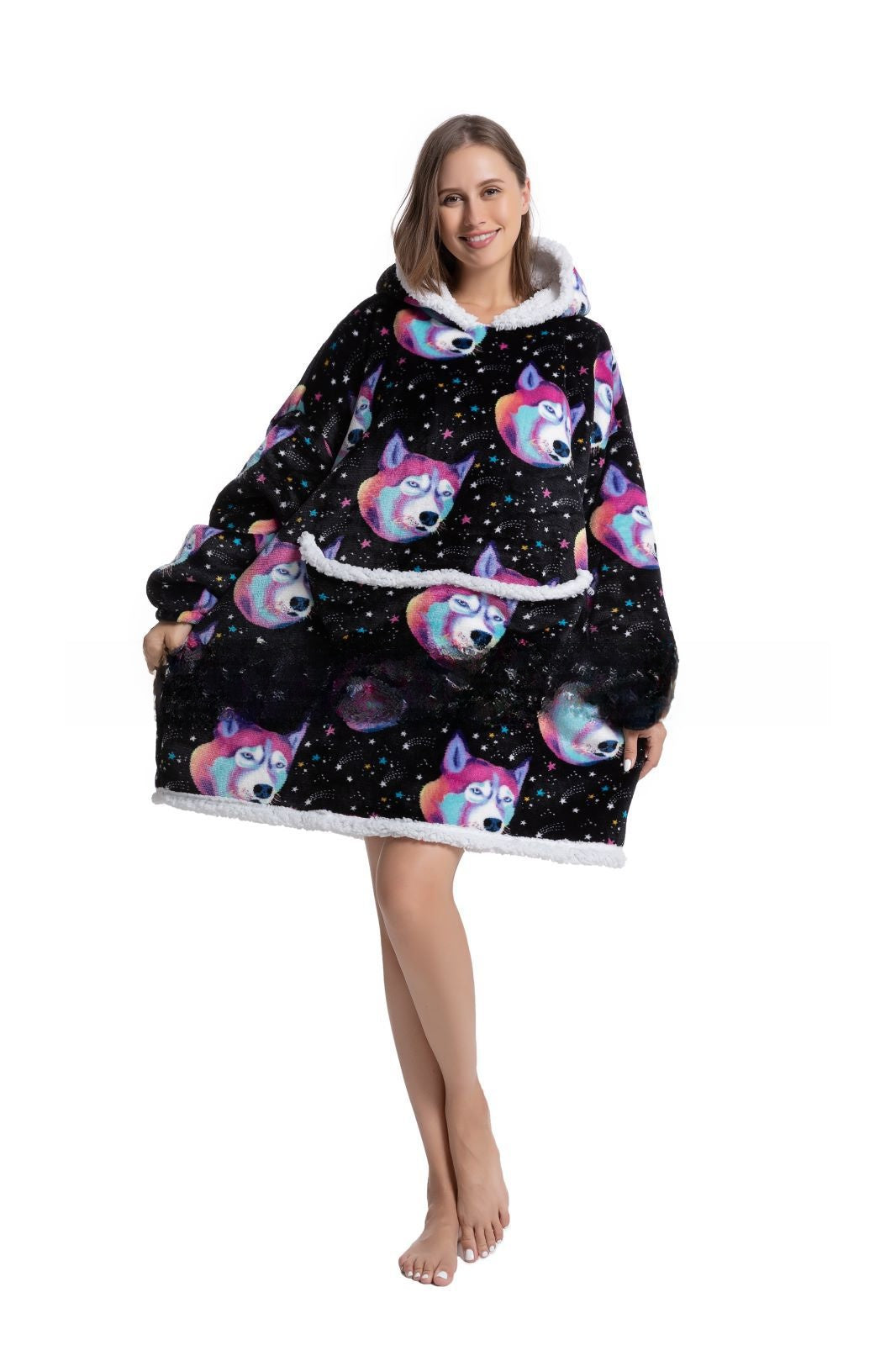 Cozy Lamb Wool Hooded Blanket Pullover | Warm & Soft Wearable Blanket