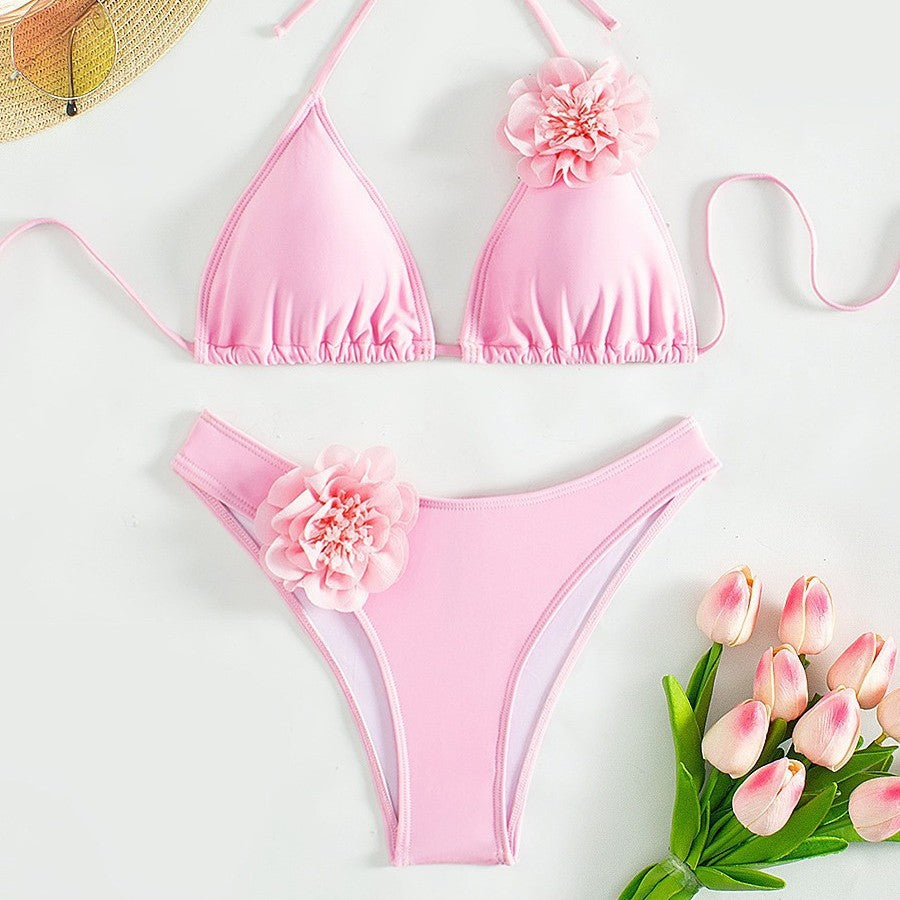 Solid Color Sexy Three-Dimensional Flower Bikini | Trendy Swimwear