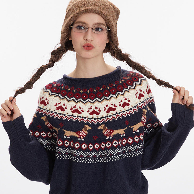 Vintage Fair Isle Contrast Sweater | Cozy Loose Fit Pullover