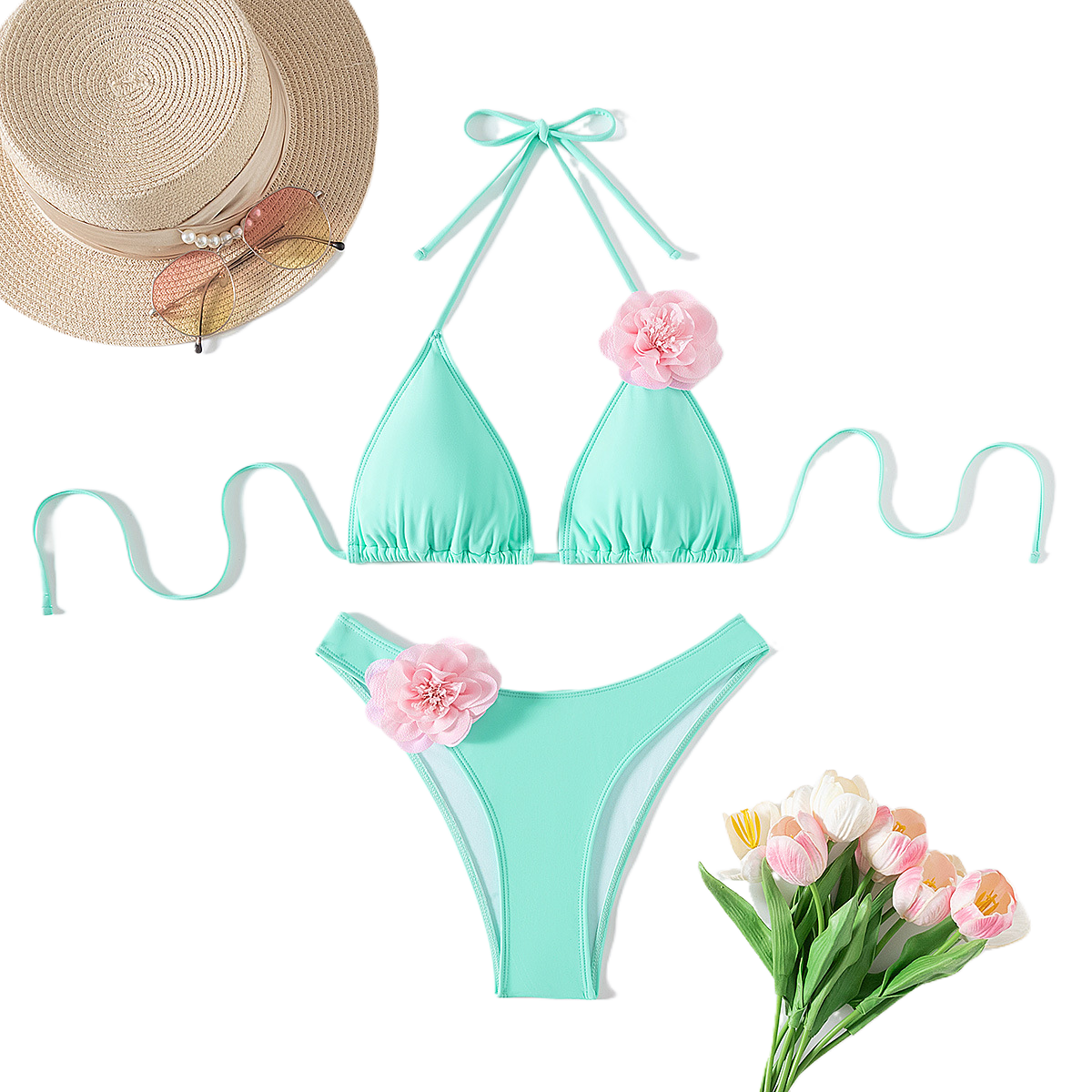 Solid Color Sexy Three-Dimensional Flower Bikini | Trendy Swimwear