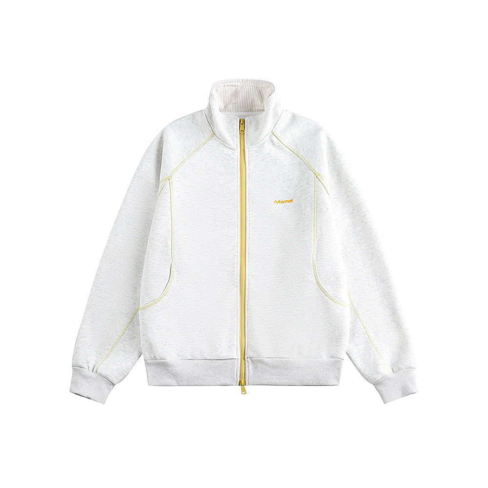 Vintage Deconstructed Stand Collar Sweatshirt | Timeless Design