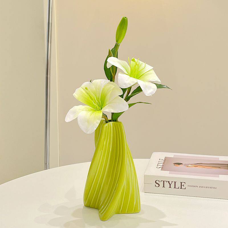 Artificial Lily Flowers with Elegant Ceramic Vase | Home Decor
