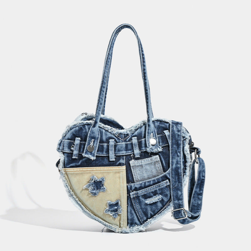 Stylish Denim Crossbody Bag with Love Design | Trendy & Practical