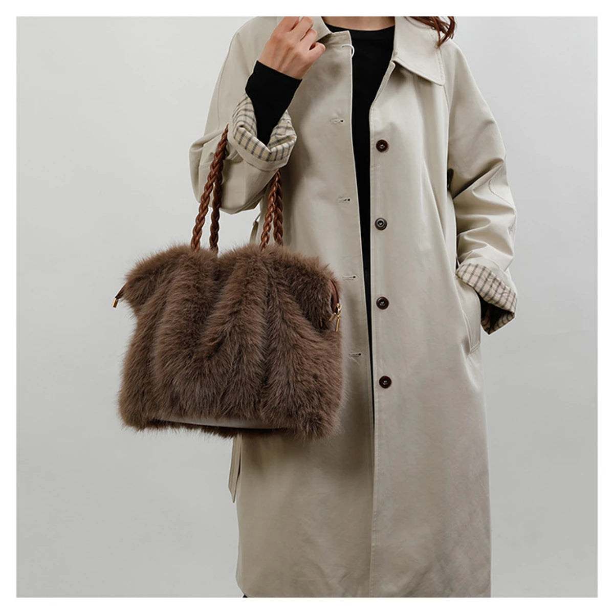 Bolso tote de felpa elegante y de gran capacidad para mujer | A la moda