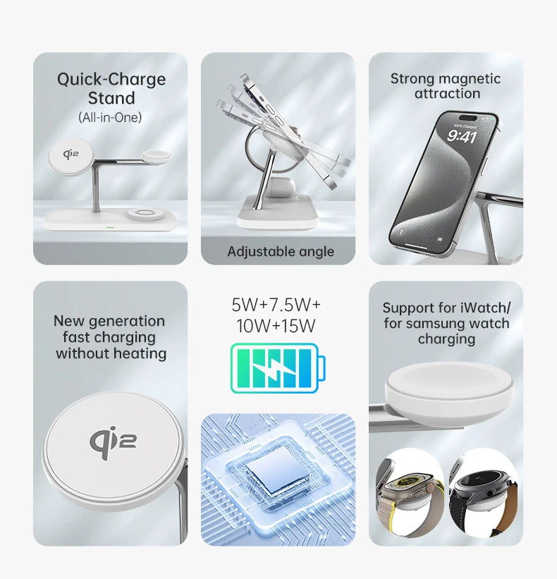3-in-1 Magnetic Wireless Charger | Fast Charging Stand for Apple Devices