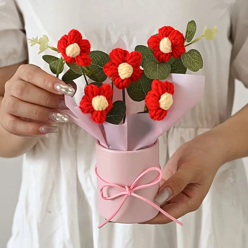 Handmade Knitted Artificial Flower | Elegant Home Decor Gift