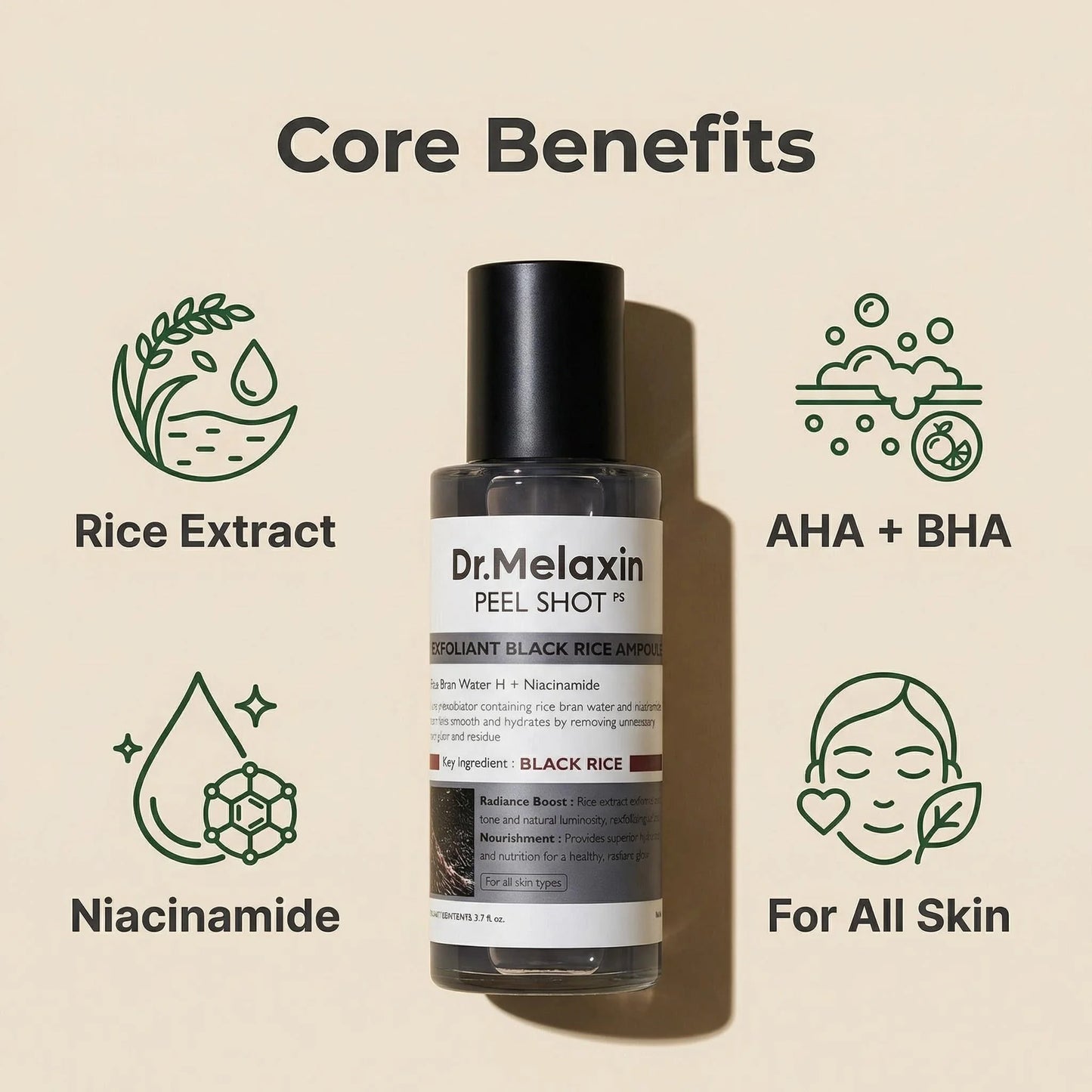 Black Rice Exfoliating Ampoule | AHA BHA Face Serum for All Skin Types
