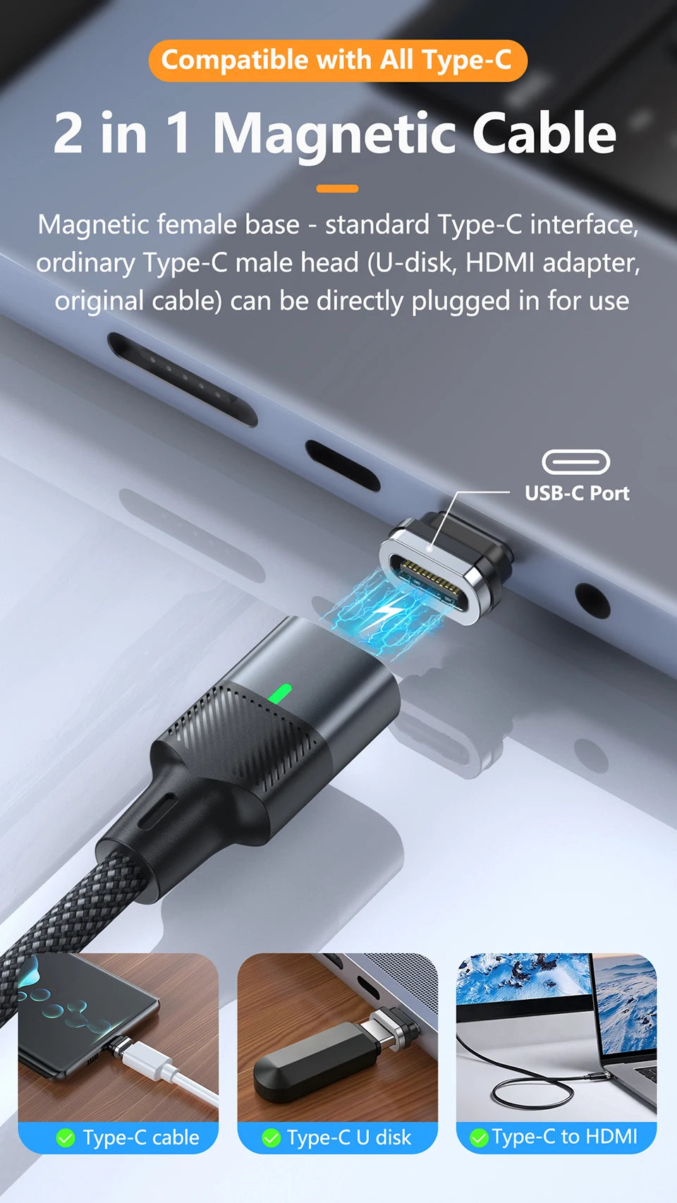 Super Fast Charging Magnetic USB C Cable | Universal Compatibility