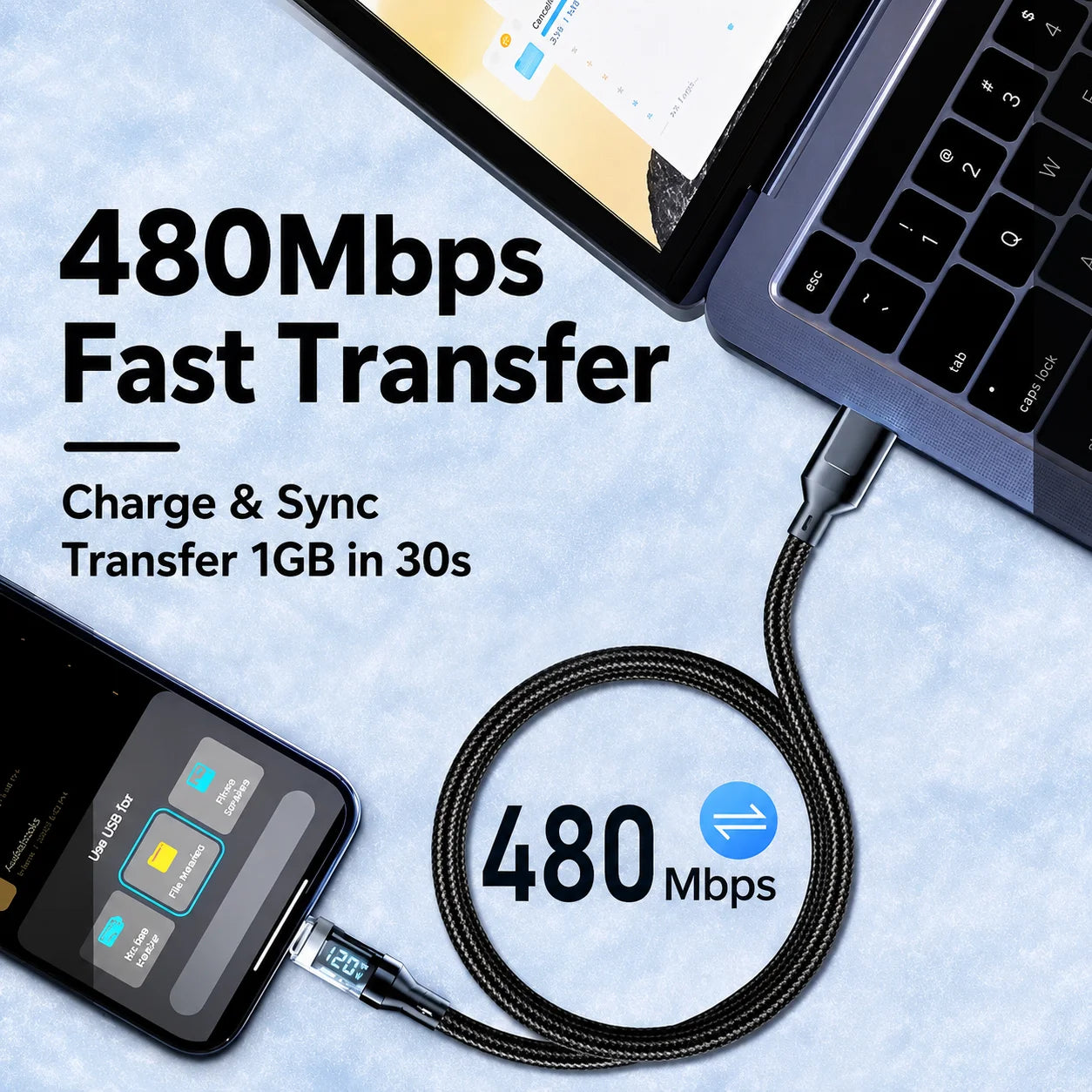 120W LED USB C Cable | Fast Charging & Data Sync Type C Cord