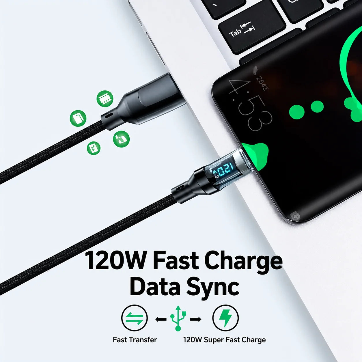 120W LED USB C Cable | Fast Charging & Data Sync Type C Cord