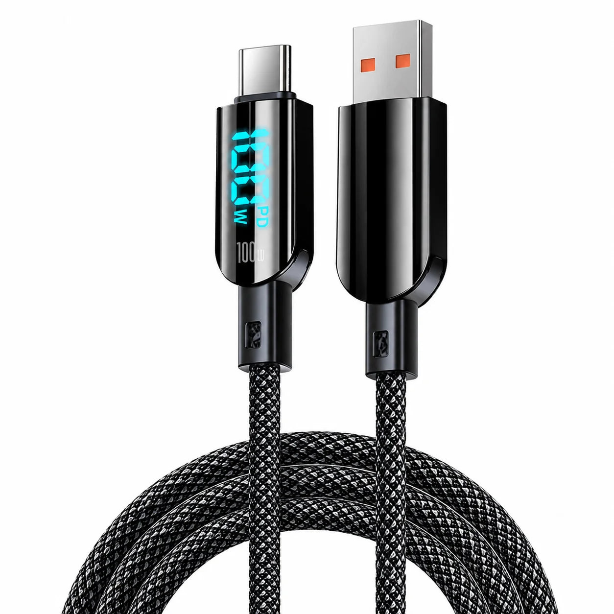 USB C Fast Charging Cable, 100W/60W LED Digital Display Braided Charger Cord, USB A to C and C to C Data Sync Cable for Phones
