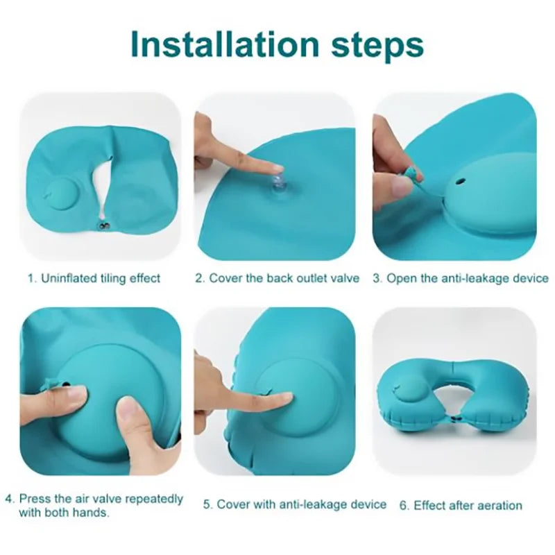 Push-Type Inflatable U-Shaped Neck Pillow — Portable Travel & Office Lunch Break Pillow with Built-In Air Pump