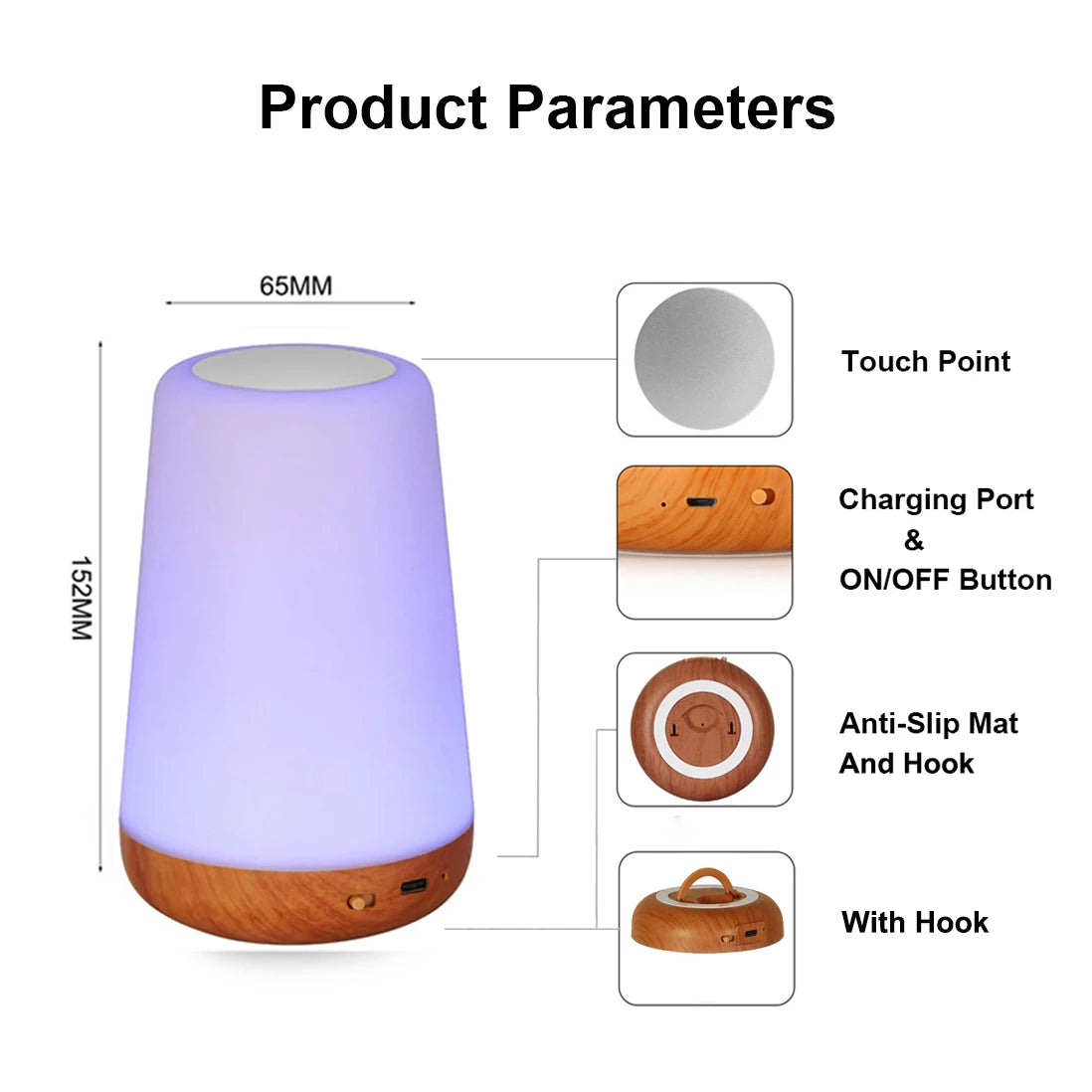 Lámpara de noche portátil RGB que cambia de color | Luz táctil regulable