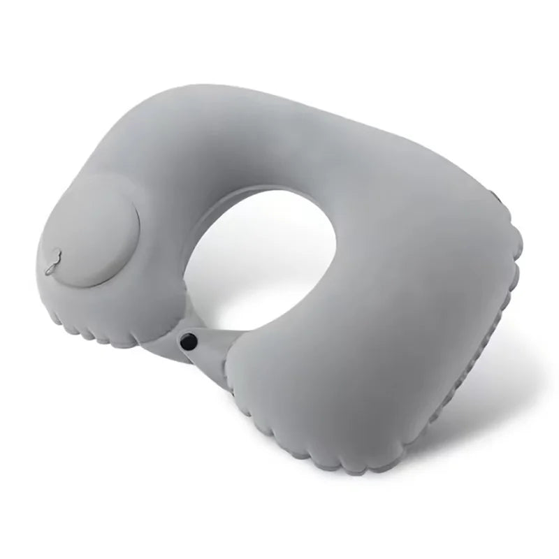 Push-Type Inflatable U-Shaped Neck Pillow — Portable Travel & Office Lunch Break Pillow with Built-In Air Pump