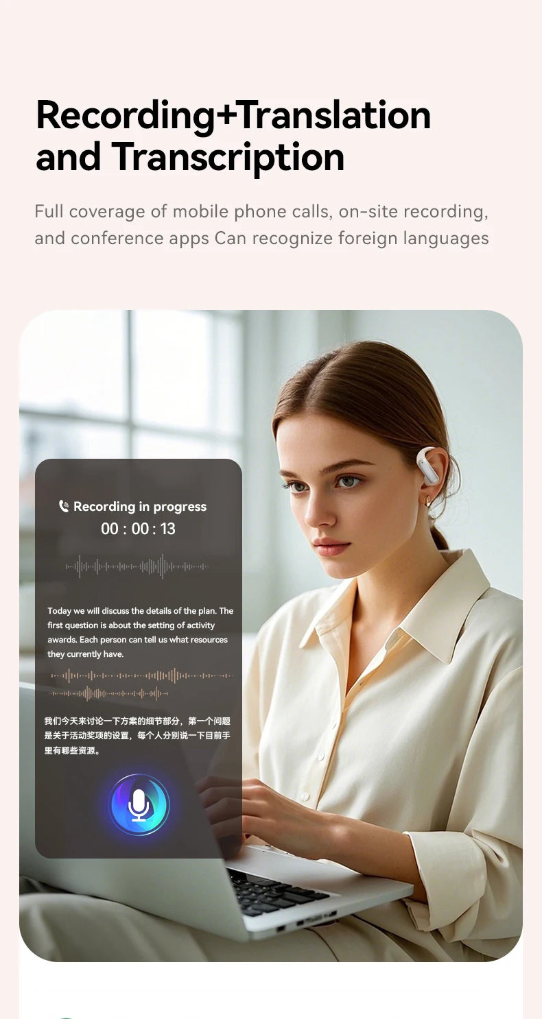 Wireless ANC Bluetooth Earphones with Real-time Translation