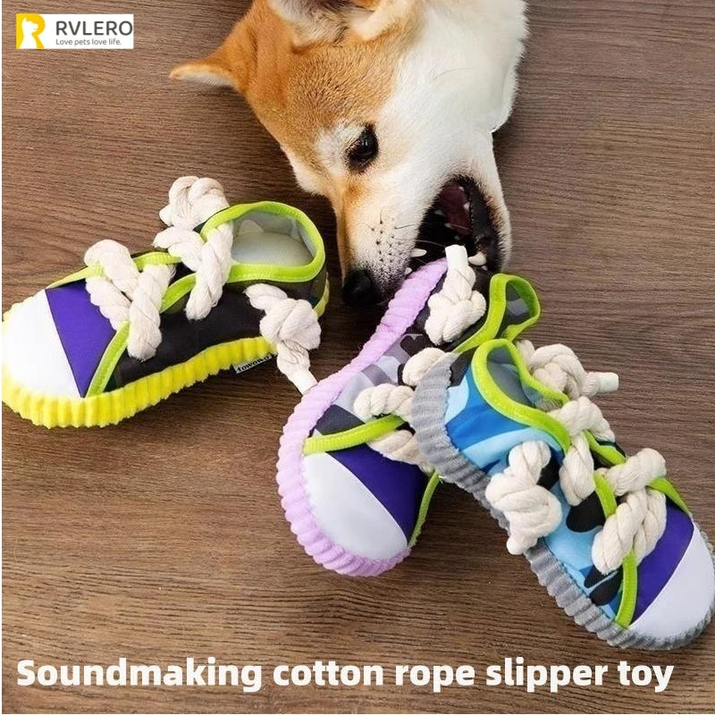 Pet Cotton Rope Slippers | Fun Squeaky Dog Toys for Chewing